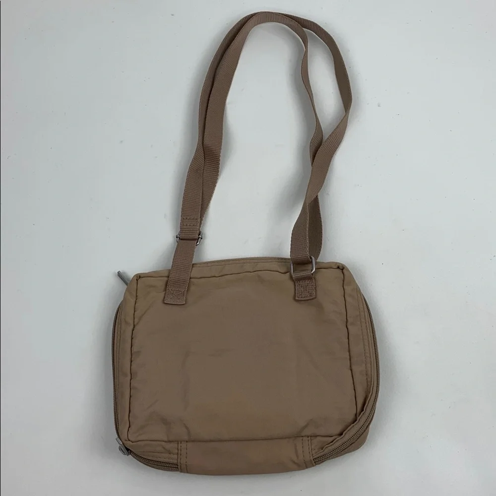 Baggallini Tan Beige Crossbody Messenger Bag Belt bag Pink fuschia lined Zippers